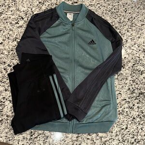 adidas Teal and Black Athletic Track Jacket and Leggings Set